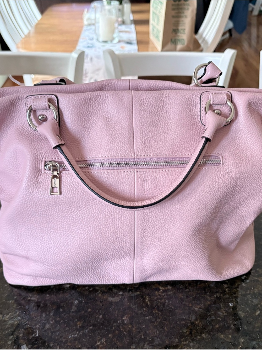 KATTEE ~Soft Pink Large Leather Tote Bag with Top Handles - Picture 3 of 7